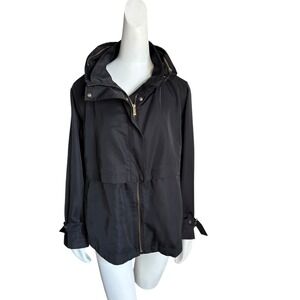 ZARA BASIC Women's Black Hooded Anorak Jacket Size XL Lightweight Casual
